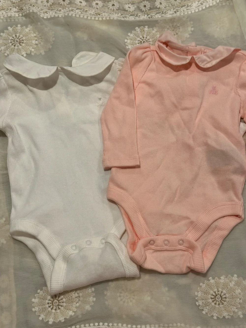 GAP Soft Pink Ribbed Long-Sleeve Baby One-Piece with Peter Pan Collar